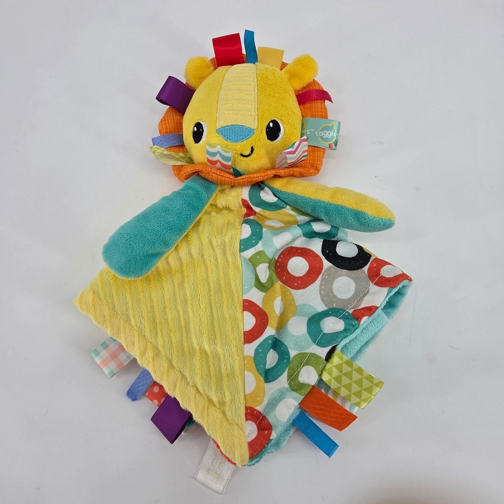 Bright Starts Taggies Lion Baby Security Blanket Plush Lovey Yellow Teal Multi